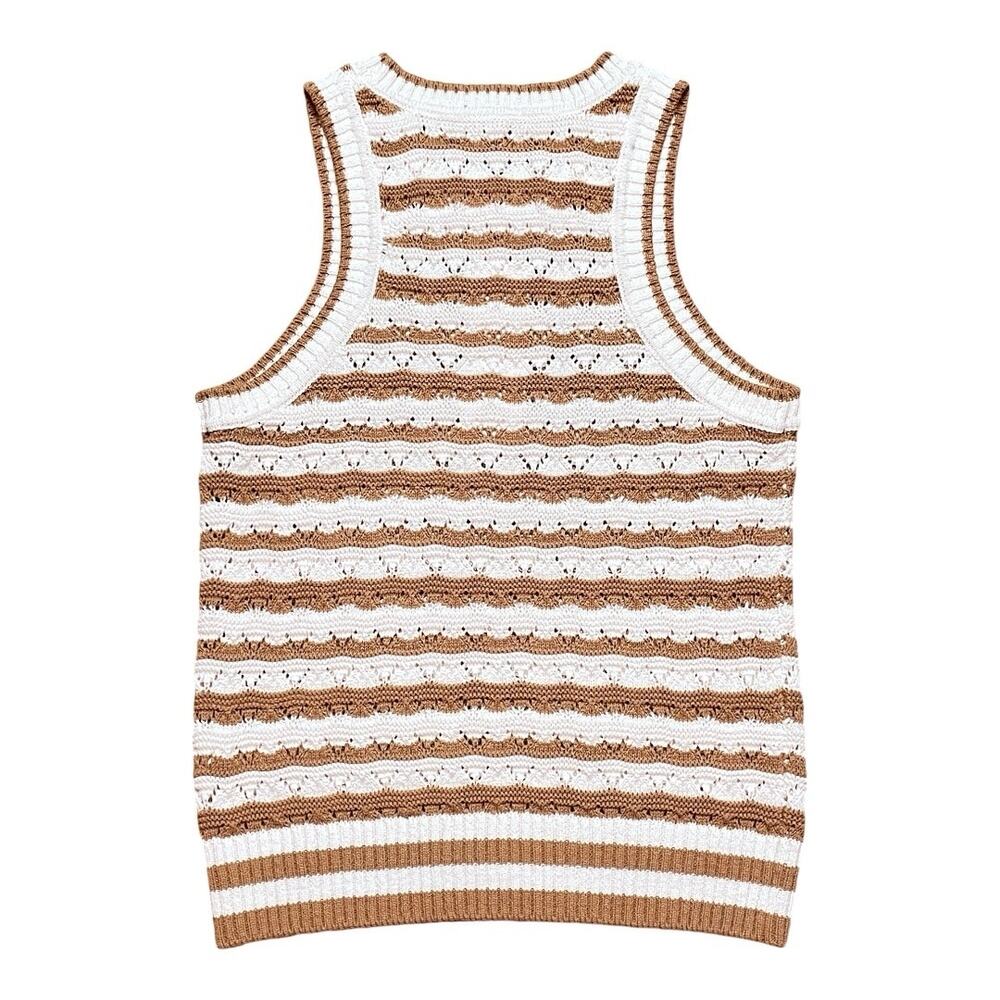 Veronica Beard NWT Jerrel Striped Cotton Knit Tank Desert Khaki Off-White - Picture 5 of 7